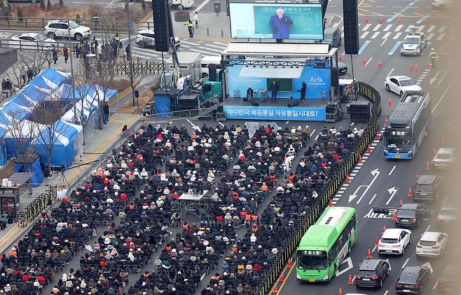 12월 28일 서울 중구 세종대로에서 열린 전국 주일 연합 예배 모습. /뉴시스