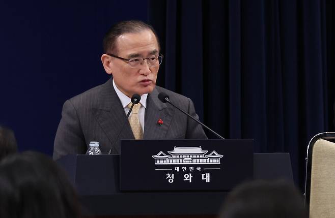 위성락 국가안보실장이 지난 2일 청와대 기자회견장에서 이재명 대통령의 중국 국빈방문에 대해 브리핑하고 있다. ⓒ연합뉴스