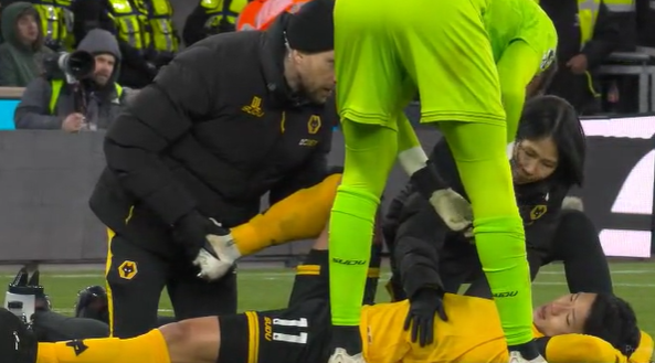 웨스트햄전 후반 16분 쓰러진 황희찬. 중계 화면 캡처