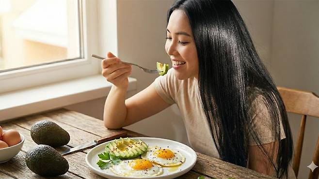 필수 영양소가 풍부한 식품을 섭취하면 모근이 튼튼해지고 모발 건강이 개선된다｜출처: Gemini 생성