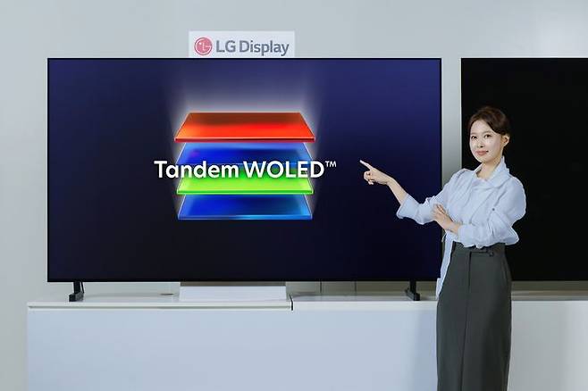 LG디스플레이 임직원이 '26년 신규 OLED TV 패널을 선보이고 있다. ⓒLG디스플레이
