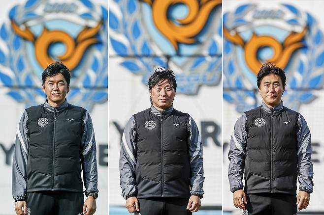 2026시즌 대구FC 코치진에 합류한 강성관 골키퍼 코치, 최성용 수석코치, 이용래 코치.(왼쪽부터) 대구 제공