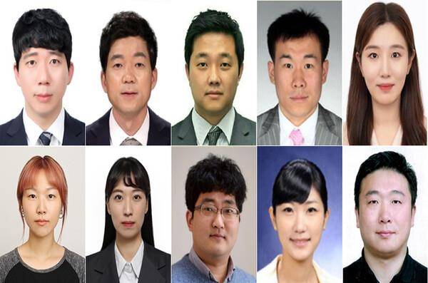 체육기자상 4분기 수상자들.  왼쪽 위부터 시계 방향으로 박린, 이경재, 양시창, 전영희, 이예원, 이정호, 김하진, 심진용, 유새슬, 이두리 기자. 
[한국체육기자연맹 제공. 재판매 및 DB 금지]