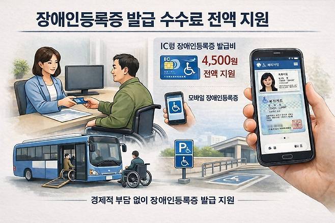 ▲ 경주시가 모바일 장애인등록증 이용을 위해 IC형 장애인등록증 발급 수수료를 전액 지원한다. 사진은 장애인ㄷ증록증 발급 수수료 전액지원 홍보물
