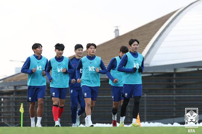 이민성 감독이 이끄는 U-23 대표팀이 지난달 15일 천안 대한민국축구종합센터에서 소집 훈련을 하고 있다. 사진=대한축구협회
