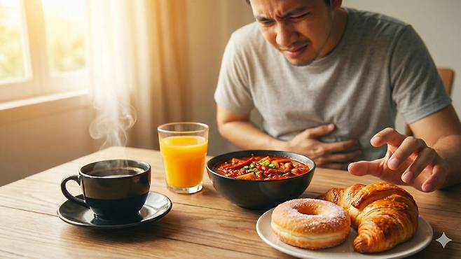 커피, 당류, 매운 음식 등은 공복 시 섭취를 피해야 한다 | 출처: Gemini 생성