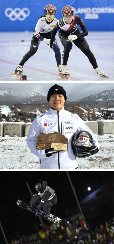 2026 밀라노·코르티나담페초 동계올림픽에서는 ‘뉴 에이스’들의 메달 행진을 기대한다. 쇼트트랙 김길리와 임종언(위 사진), 스켈레톤 정승기(중앙), 스노보드 하프파이프의 최가온(아래쪽)이 메달 기대주로 주목받고 있다. 연합뉴스·대한봅슬레이스켈레톤연맹 제공