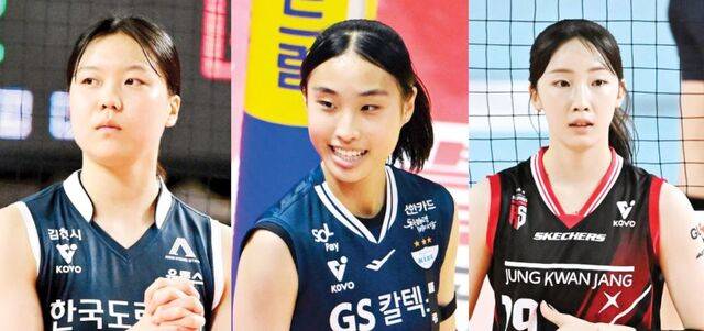 프로배구 V리그를 휘젓고 있는 여자부 차세대 스타들. 왼쪽부터 이지윤(한국도로공사)·최유림(GS칼텍스)·최서현(정관장)이다. 한국배구연맹(KOVO) 제공