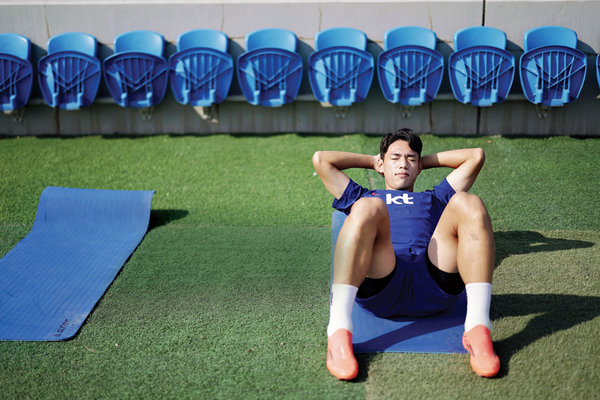 2024년 11월 축구대표팀 훈련에서 몸을 풀고 있는 오세훈. 대한축구협회 제공