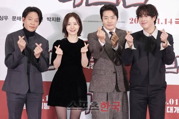 영화 '하트맨' 기자간담회에 참석한 박지환, 문채원, 권상우, 표지훈(왼쪽부터) ⓒ이혜영 기자 lhy@hankooki.com