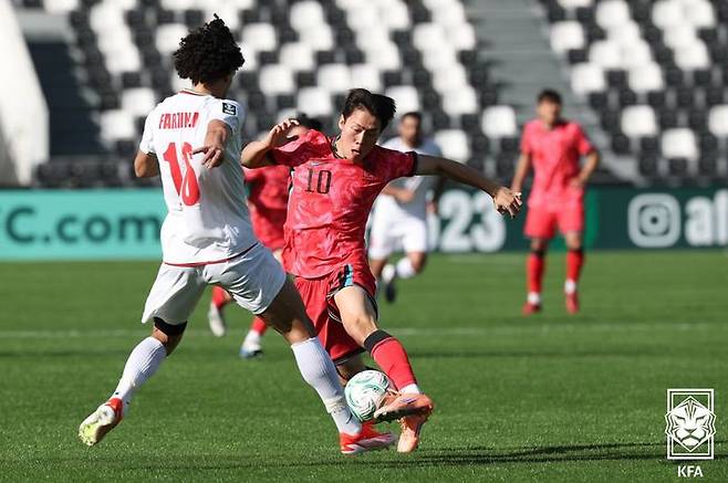 [서울=뉴시스] 한국 남자 23세 이하(U-23) 축구대표팀의 강상윤. (사진=대한축구협회 제공)