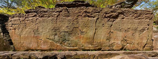 View of rock carvings at the Cheonjeon-ri petroglyph site (Ulsan Metropolitan City)