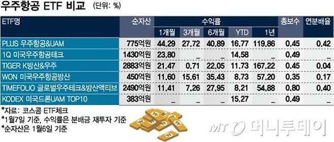 우주항공 ETF 비교/그래픽=임종철