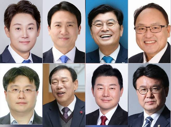 사진 위 왼쪽부터 고준일, 김수현, 이춘희, 조상호, 아래 왼쪽부터 홍순식, 최민호, 이준배, 황운하 출마 후보군. 사진=개인 SNS 재구성.