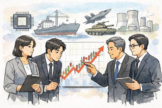 2025년에 이어 2026년에도 반도체 섹터가 국내 주식시장의 상승을 이끌고 있다. 반도체와 함께 국내 증시를 끌어올릴 업종에 투자자 관심이 향하고 있다. ⓒ데일리안 AI 삽화 이미지