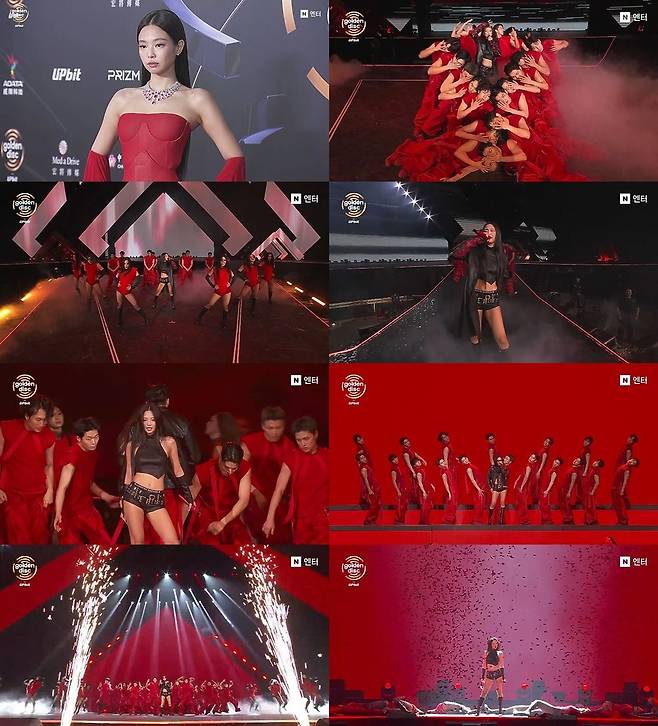 10일 골든디스크어워즈에 참석해 무대를 꾸민 제니. [사진 네이버 치지직 캡처]