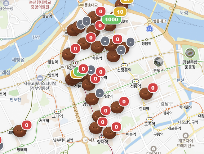 두바이쫀득쿠키 재고를 확인할 수 있는 이른바 ‘두쫀쿠맵’. [온라인커뮤니티 캡처]