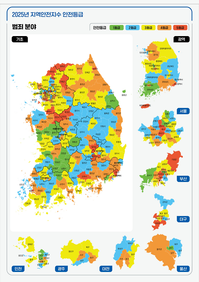 2025년 범죄 분야 지역안전지수 안전등급 <행정안전부 제공>