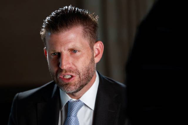 도널드 트럼프 미국 대통령의 둘째 아들인 에릭 트럼프 트럼프그룹 부사장이 11일(현지 시간) 사우디아라비아 리야드에서 로이터와 인터뷰하고 있다. 로이터연합뉴스