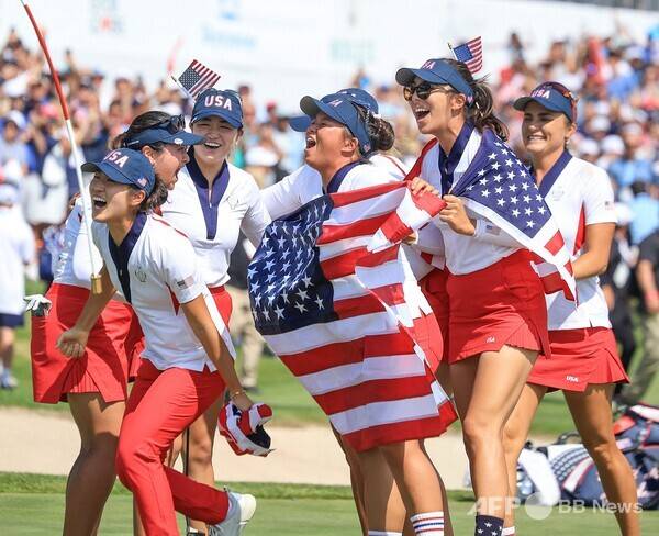 사진은 유럽과 미국 여자골프 대항전인 2024년 솔하임컵에서 우승한 미국팀의 모습이다. 사진제공=ⓒAFPBBNews = News1 (사진을 무단으로 사용하지 마십시오.)