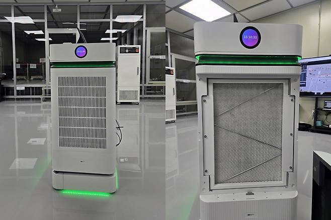 신성이엔지 자율주행 기반 스마트 공기정화장치의 내부 필터 모습 / 사진=고명훈 기자