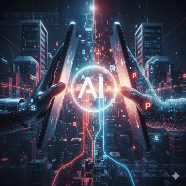 생성형 AI 기반 검색과 개인 비서 기능이 스마트폰 전반으로 확산되면서 수익 공유 구조가 차기 전쟁터로 부상할 가능성도 제기된다. (제작=제미나이)