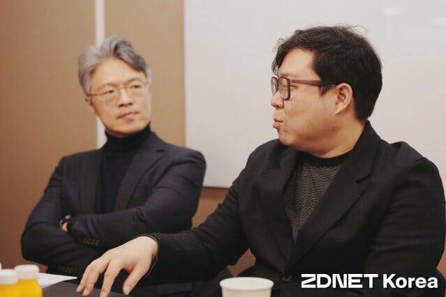 왼쪽부터 정구태 인피닛블록 대표, 김규윤 해피블록 대표 (사진=김한준 기자)