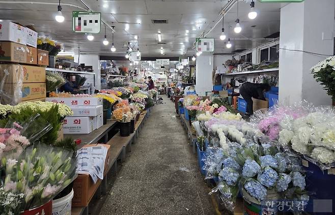 지난 14일 서울 중구에 있는 남대문꽃종합상가 내부가 한산한 모습./사진=박수림 기자