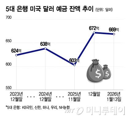 5대 은행 미국 달러 예금 잔액 추이/그래픽=이지혜