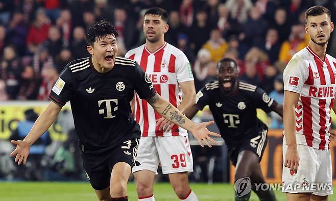 역전 결승골을 터트린 뮌헨 김민재가 세리머니 하는 모습 [EPA=연합뉴스]
