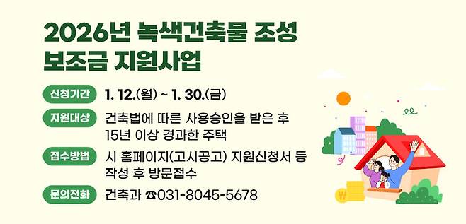 녹색건축물 조성 보조금 지원사업 배너. 사진=안양시