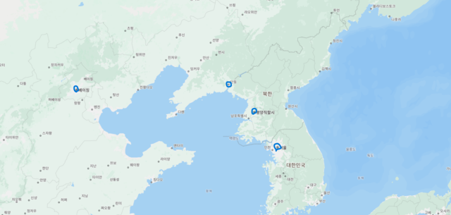 서울-평양-베이징 간 철도 최단 거리는 1265㎞ 정도 된다. 네이버 지도
