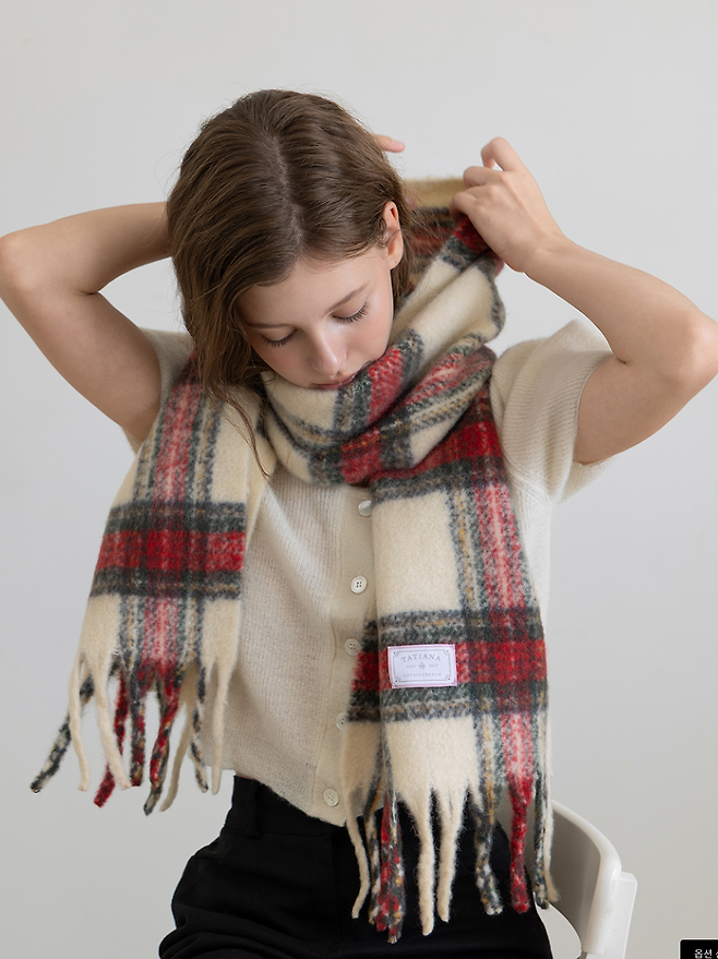 타탄 체크 울 블랜디드 머플러