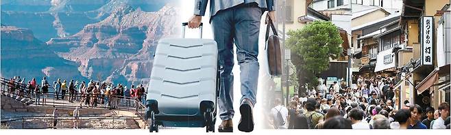 한국인이 많이 찾는 미국과 일본의 여행 물가가 치솟고 있다. 미국은 외국인의 국립공원 입장료를 인상했고, 일본 지자체는 숙박세를 도입 혹은 인상하는 추세다. 사진 왼쪽은 미국 그랜드 캐니언, 오른쪽은 일본 교토 거리. [AP·로이터=연합뉴스]