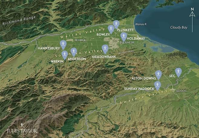 와이라우 밸리, 서던 밸리,&nbsp;아와테레 밸리와 줄스 테일러 포도밭. 홈페이지
