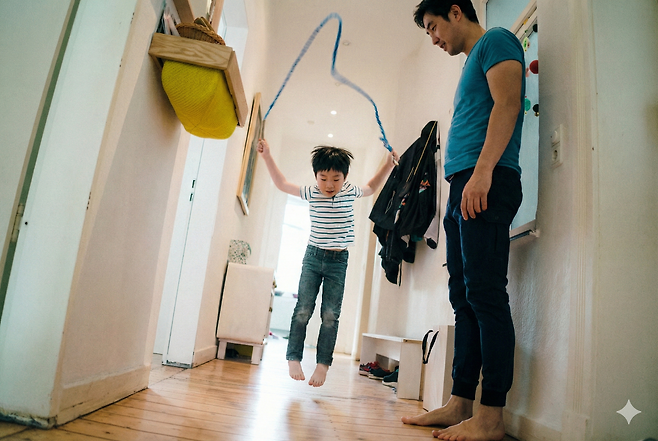 줄넘기할 때는 바닥이 너무 딱딱하지 않은 곳에서 해야 발목이나 무릎에 무리가 가지 않는다. 사진 = 제미나이 생성 이미지