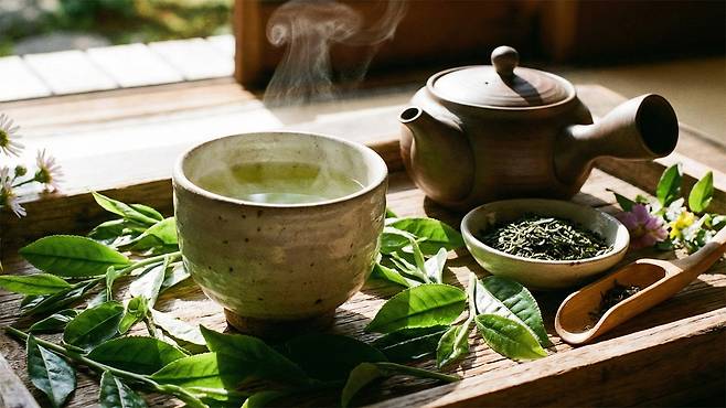 녹차에 함유된 카테킨은 인슐린 감수성 개선에 도움을 준다|출처: Gemini 생성