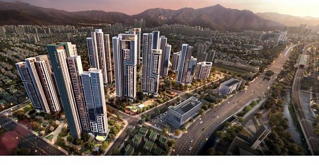 부산 동래구 사직4구역 대우건설 아파트 단지 조감도. 대우건설은 '푸르지오 그라니엘'이라는 단지명을 제안했다. 대우건설