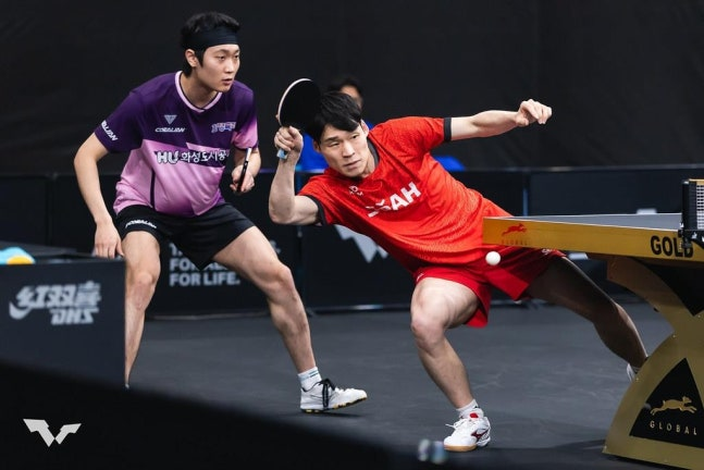 WTT 스타 컨텐더 도하 남자복식에 나선 장우진(오른쪽)과 조대성. WTT SNS