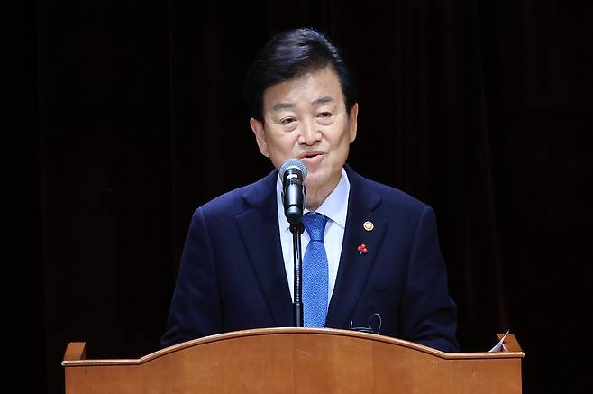 지난 2일 통일부 시무식에서 신년사를 하는 정동영 통일부 장관. (출처 : 뉴스1)