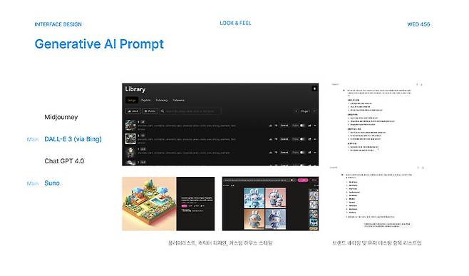학부에 재학하며 제작한 과제물에 대한 AI 출처 표기법이다. 어떤 인공지능을 썼는지, 어떤 프롬프트를 썼는지, 프롬프트 도출 과정이 어땠는지를 기술했다.
