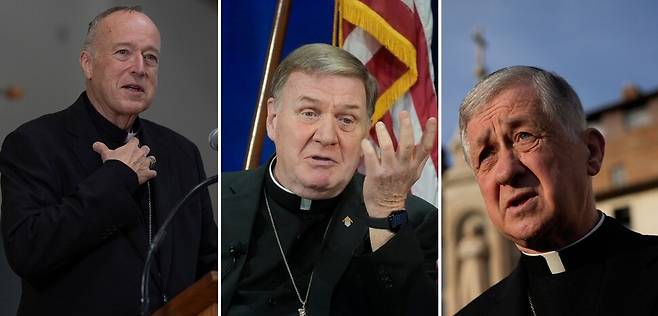왼쪽부터 로버트 맥엘로이 추기경, 조셉 토빈 추기경, 블레이즈 쿠피치 추기경의 모습. AP연합뉴스