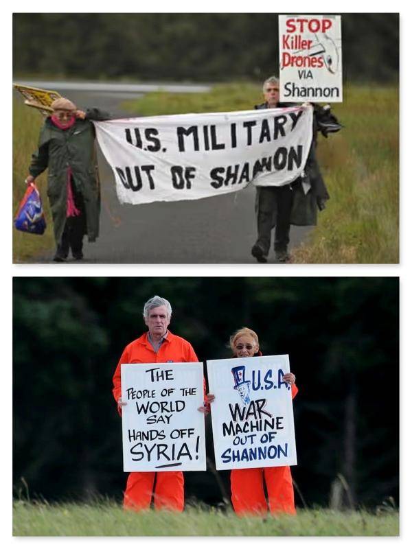 2012년 섀넌 공항 활주로 시위 당시 암 투병 중이던 70대의 다시와 동료 활동가 니얼 패럴(Niall Farrell). PA 연합뉴스