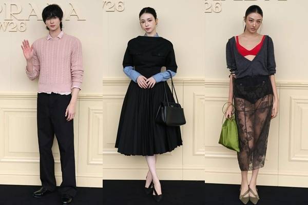 왼쪽부터 변우석 카리나 가원/프라다(PRADA) 제공