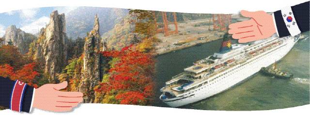 ▲조선중앙통신이 보도한 금강산 만물상(萬物相)의 절경을 한눈에 볼 수 있는 천선대(天仙臺)의 가을 풍경 사진. 천선대는 해발 높이 936m의 봉우리로 벼랑 중턱에는 선녀들이 내려와 치장하던 곳이라는 전설이 전해오는 ‘선녀화장호’가 있다. ▲금강산 관광 뱃길을 연 2만8000t급 대형 유람선 ‘현대 금강호’. 연합뉴스