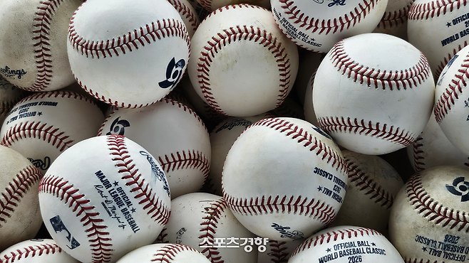 WBC 대표팀 선수들이 사이판에서 훈련한 WBC 공인구. 사이판 | 심진용 기자