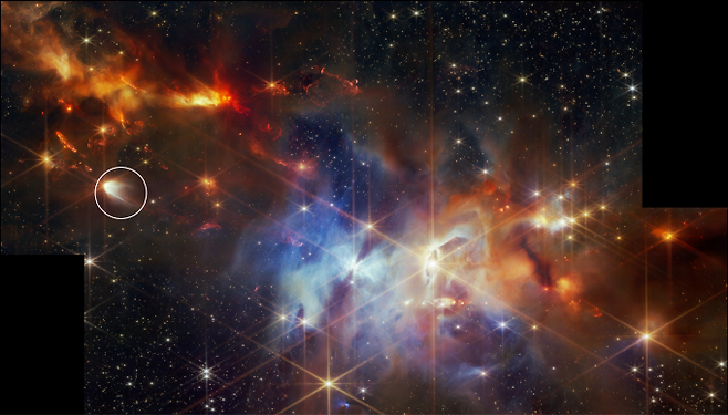 뱀자리 방향에 있는 태아별 EC 53의 위치. NASA, ESA, CSA, STScI, Klaus Pontoppidan(NASA-JPL), Joel Green (STScI) 제공