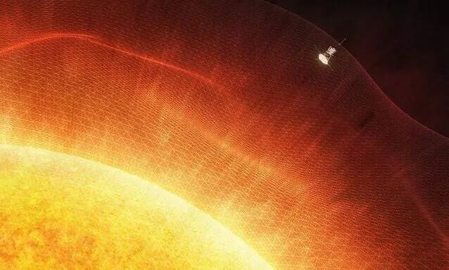 태양 탐사선 파커가 태양 대기 상층부인 코로나에 진입하는 모습을 묘사한 그림. 미 항공우주국 제공