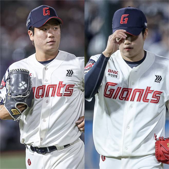 롯데 자이언츠 불펜 투수 정현수(왼쪽)과 김강현이 2026년 연봉 인상률 팀 내 1위에 올랐다. 사진=롯데 자이언츠