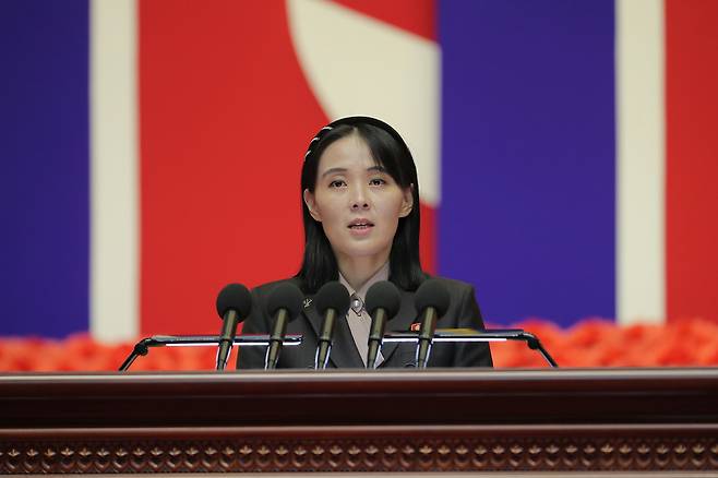 Kim Yo-jong, the powerful sister of North Korean leader Kim Jong-un, is pictured in this photo provided by Pyongyang's Rodong Sinmun. [NEWS1]
